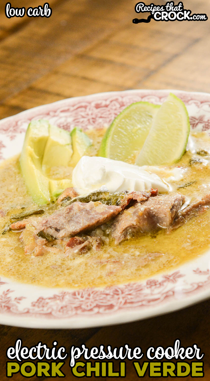 Our Electric Pressure Cooker Pork Chili Verde Soup is one of our favorite Ninja Foodi Recipes! We love whipping this low carb recipe up in a matter of minutes. The pork is always so flavorful and tender. We are always asked for the recipe!