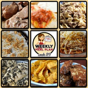 This week's weekly menu features Crock Pot Hamburger Stroganoff, Crock Pot Taco Chicken Bowls, Crock Pot White Chicken Chili, Slow Cooker Pork Steak with Gravy, Crock Pot Honey Lime Chicken, Crock Pot Cabbage Rolls, Easy Crock Pot Round Steak, Crock Pot Brownie S'mores, Crock Pot Ranch Corn Chips and Crock Pot Banana Bread.