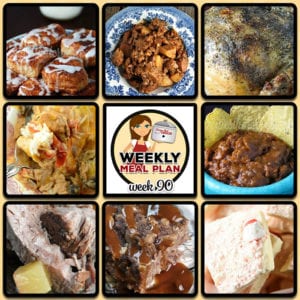 This week's weekly menu features Crock Pot BBQ Chicken Flatbreads, Crock Pot Chicken Enchiladas, Crock Pot Steak Mushroom Soup, Easy Crock Pot Ham, Slow Cooker Stuffing, Crock Pot Lasagna, Easy Crock Pot Honey Pork Steaks, Old Fashioned Crock Pot Lima Beans and Ham, Crock Pot Upside Down Blueberry Lemon Cake, Crock Pot Hot White Chocolate and Crock Pot Oatmeal Raisin Cookie Overnight Oats.