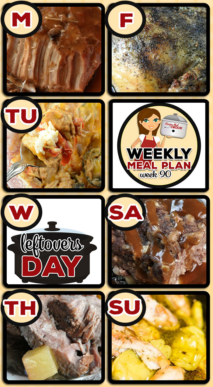 This week's weekly menu featuresย Crock Pot Pork Loin with Gravy, Crock Pot Creamy Chicken Fajita Bowls,ย Crock Pot Chuck Wagon Stew,ย Crock Pot Brown Sugar Pineapple Pork Roast,ย Crock Pot Roasted Chicken,ย Crock Pot Swedish Meatloaf,ย Crock Potย Mississippi Chicken Thighs,ย Crock Pot Peppermint Bark,ย Crock Pot Taco Cheese Dip andย Crock Pot Cinnamon Rolls.ย