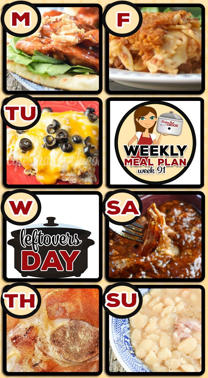 This week's weekly menu featuresย Crock Pot BBQ Chicken Flatbreads,ย Crock Pot Chicken Enchiladas,ย Crock Pot Steak Mushroom Soup, Easy Crock Pot Ham, Slow Cooker Stuffing,ย Crock Pot Lasagna, Easy Crock Pot Honey Pork Steaks,ย Old Fashioned Crock Pot Lima Beans and Ham,ย Crock Pot Upside Down Blueberry Lemon Cake,ย Crock Pot Hot White Chocolate and Crock Pot Oatmeal Raisin Cookie Overnight Oats.