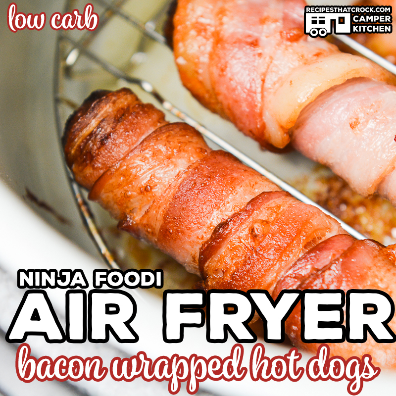 We love making these Air Fryer Bacon Wrapped Hot Dogs! This is a quick and easy low carb Ninja Foodi recipe that kids of all ages love!