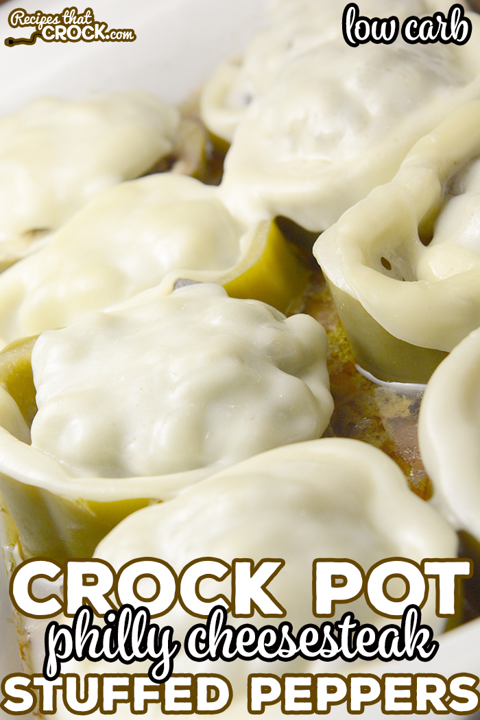 Ourย Crock Pot Philly Cheesesteak Stuffed Peppers are a low carb twist on traditional stuffed peppers and our Crock Pot Philly Cheese Steak Meatloaf. This easy low carb crock pot recipe is one of my daughter's favorites!