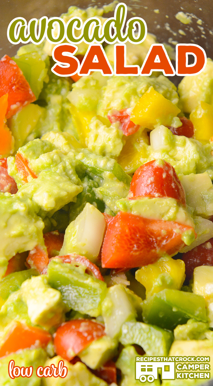 Our Avocado Salad recipe is a great low carb side dish with creamy avocados, sweet grape tomatoes, bright bell peppers and onion. We absolutely love this served up with grilled chicken, steak or shrimp! via @recipescrock
