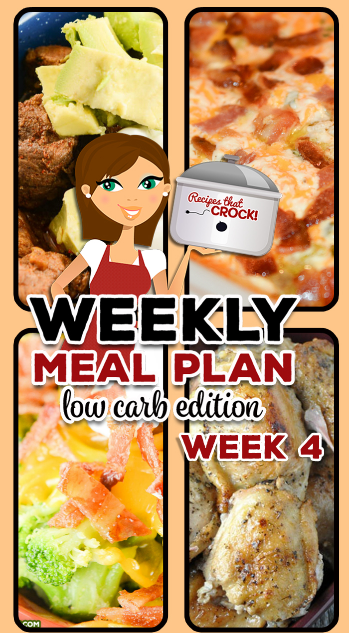 Are you looking for good low carb crock pot recipes? This week's Low Carb Crock Pot Menu includes Crock Pot Bacon Cheddar Chicken, Slow Cooker Texas Chili, and Crock Pot Everything Bagel Dip and more!