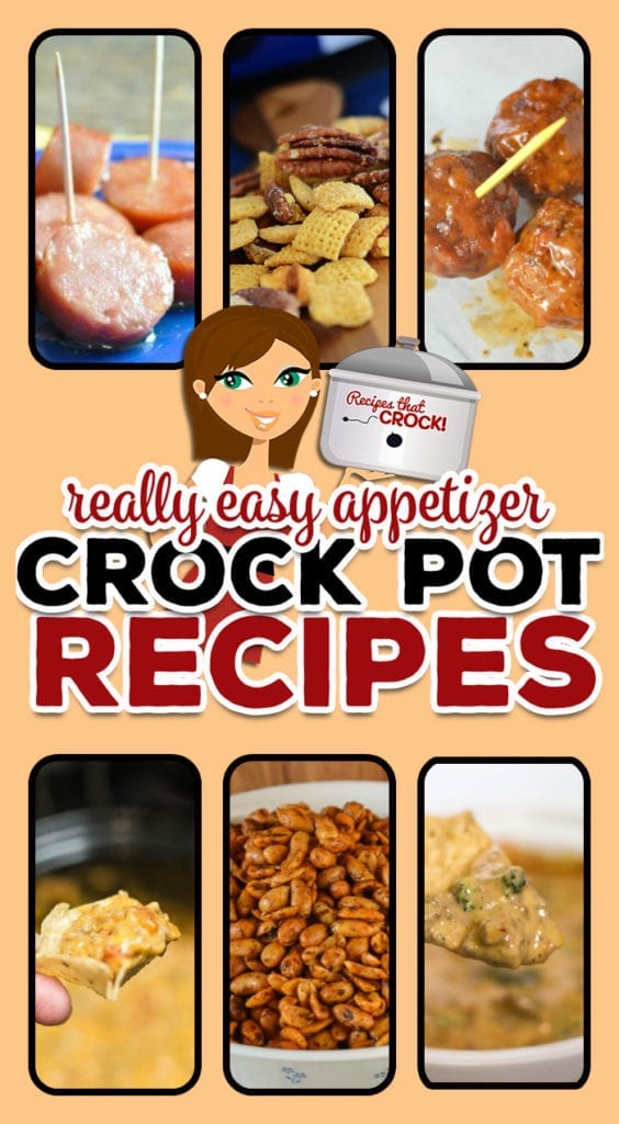 These Simple Crock Pot Appetizers & Dips are perfect for parties and potlucks. These dishes will have your friends and family asking you for the recipe! Recipes include: Beefy Broccoli Dip, Crock Pot Sausage Cheese Dip, Crock Pot Spinach and Bacon Queso Dip, Crock Pot Cheesy Bean Dip, Crockpot Cornbread Chex-Mix, Crockpot Christmas Cocktail Wieners, Slow Cooker BBQ Bacon-Ranch Meatballs, Crock Pot Chili Nuts & Crock Pot Smoked Sausage Bites.