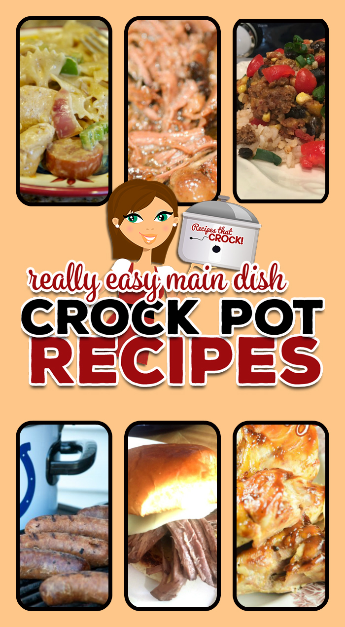 Slow Cookers really shine when it comes toย Super Simple Crock Pot Main Dishes. We love these dishes where the crock pot does all the work! Recipes include: Crock Pot Mississippi Beef, Cajun Chicken and Smoked Sausage Pasta, Crock Pot Taco Rice Casserole, Crock Pot BBQ Chicken Legs, No Peek Pork with Country Style Ribs, Quick and Easy Cheesy Beef Sandwiches, Crock Pot Beer Brats & Easiest Crock Pot Pulled Pork Ever