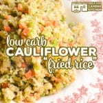 Our Low Carb Cauliflower Fried Rice is the perfect side to serve up with your favorite Asian inspired dishes. Savory riced cauliflower, broccoli, green onion and carrots with a great sesame flavor makes this dish a great way to get the kids to eat their veggies! Add some chicken, shrimp, steak or ham and make it into a meal!