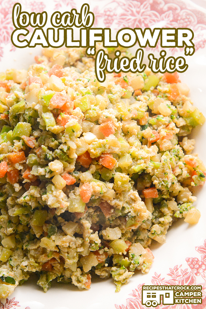 Our Low Carb Cauliflower Fried Rice is the perfect side to serve up with your favorite Asian inspired dishes. Savory riced cauliflower, broccoli, green onion and carrots with a great sesame flavor makes this dish a great way to get the kids to eat their veggies! Add some chicken, shrimp, steak or ham and make it into a meal!