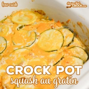 Our Crock Pot Squash Au Gratin is a savory cheesy low carb side dish easy enough for weeknight dinner but also delicious enough for a holiday meal!
