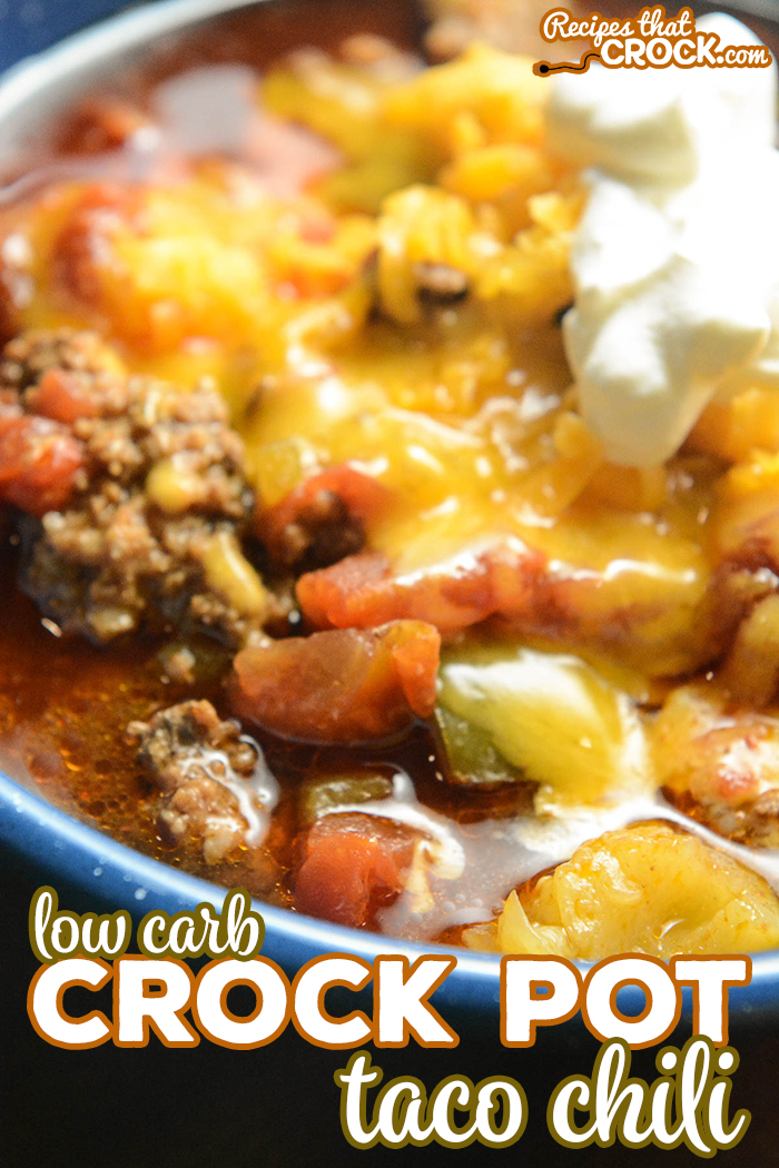 Our Low Carb Crock Pot Taco Chili is a hearty soup with savory beef, tomatoes, peppers and zucchini. Taco seasoning and cumin add a smoky flavor to this low carb chili.