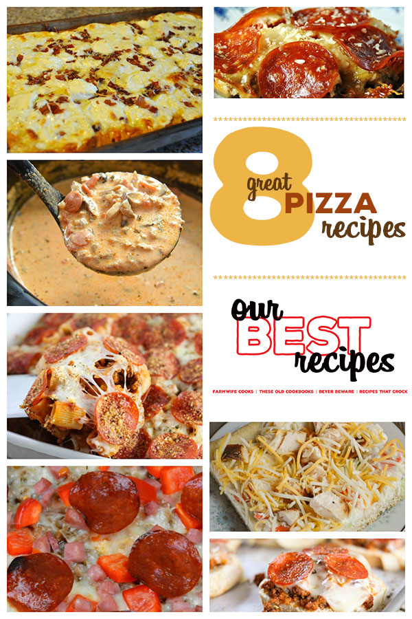 This collection of 8 Great Pizza Recipes includes Crock Pot Crustless Pizza(Low Carb), Keto Pizza, Pizza Burgers, Pepperoni Pizza Pasta Casserole, Low Carb Crock Pot Pizza Soup, Chicken Ranch Vegetable Pizza, Crock Pot Pizza Tater Tot Casserole and Four Cheese and Bacon Pizza.