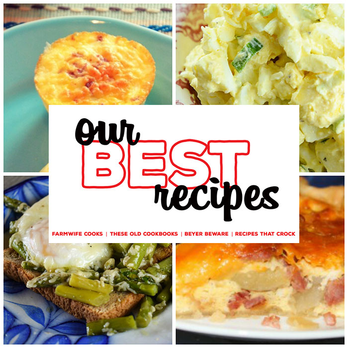 This collection of 8 Great Egg Recipes includes Ham, Potato and Cheddar Quiche, Crock Pot Egg Salad, Make-Ahead Ham and Cheese Quiche, Sous Vide Egg Bites and more!
