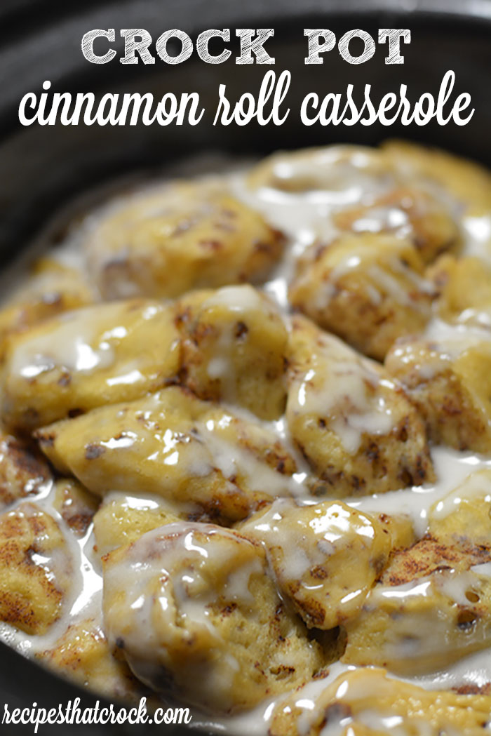 Are you looking for a crock pot recipe for the cinnamon roll lovers in your family? Our Crock Pot Cinnamon Roll Casserole recipe is a simple breakfast treat! via @recipescrock