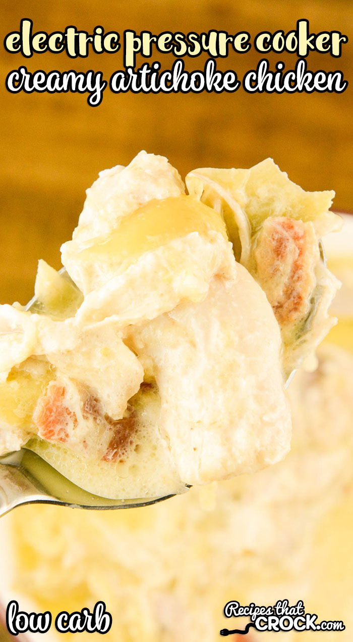 Our Electric Pressure Cooker Creamy Artichoke Chicken makes tender chicken in a creamy lemon bacon sauce with flavor bursts of savory artichokes.