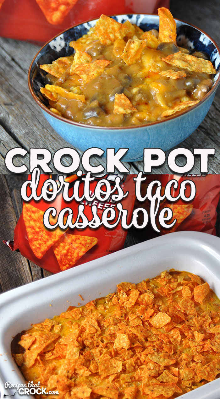 Taco night just got a little more fun with this flavorful Crock Pot Doritos Taco Casserole! It is easy, cheesy and delicious!