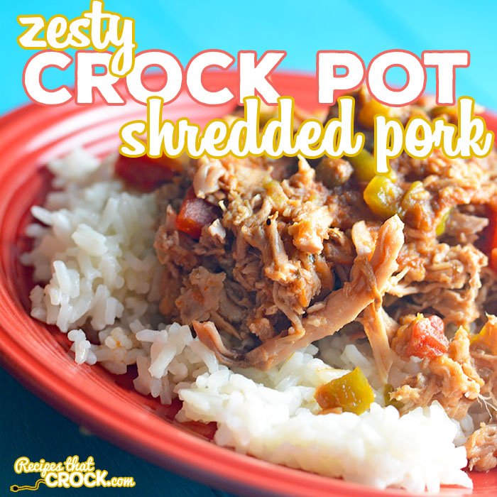 Are you looking for an easy way to switch up your regular crock pot pulled pork recipe? This Zesty Shredded Crock Pot Pork is a recipe we have been using for years to give a little bit of zip to your sandwich or taco-- or making a delicious dish over rice! Or, serve it low carb with a side of broccoli or squash.