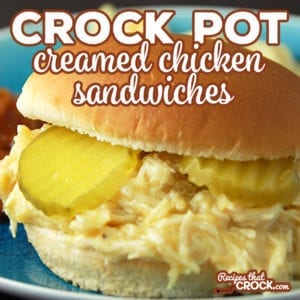 Feeding a crowd? Looking for an easy recipe? This Crock Pot Creamed Chicken Sandwich is a snap to throw together and makes around two dozen sandwiches! This classic old fashioned recipe is always a favorite!