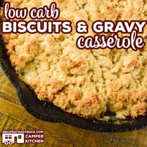 Are you looking for a low carb way to enjoy Biscuits and Gravy? Our Low Carb Biscuits and Gravy Casserole (Oven) recipe has a delicious sausage gravy topped with a tender buttery biscuit topping.