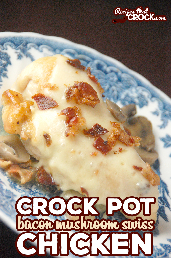 This Crock Pot Bacon Mushroom Swiss Chicken is an easy crock pot chicken recipe with a flavorful combination that you don't want to miss! via @recipescrock