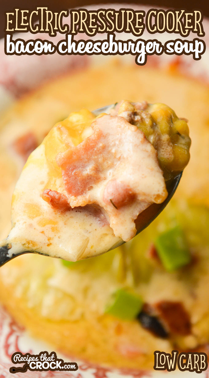 Our Electric Pressure Cooker Bacon Cheeseburger Soup (Low Carb) is one of our favorite soups to make in our Instant Pot and Ninja Foodi. The flavor of this soup is absolutely fantastic!
