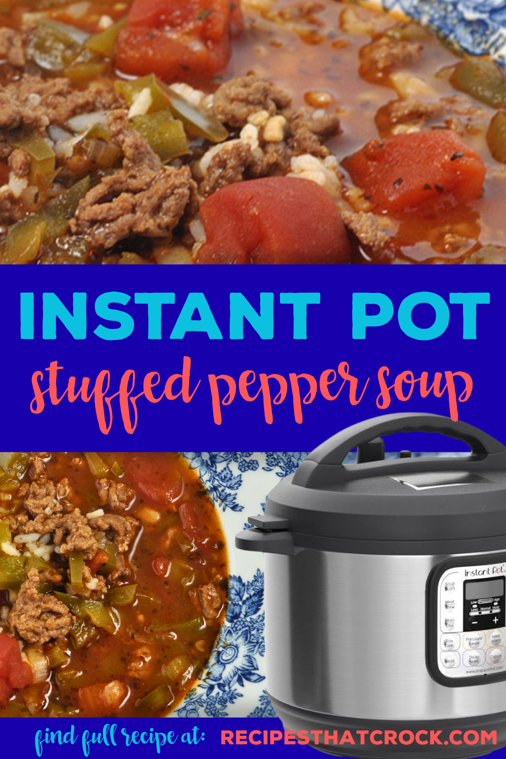 Looking for a quick recipe that is easy, hearty and delicious? Don't miss our Instant Pot Stuffed Pepper Soup! Savory ground beef and onion in a tomato beef broth, bell peppers and rice with the perfect seasonings.