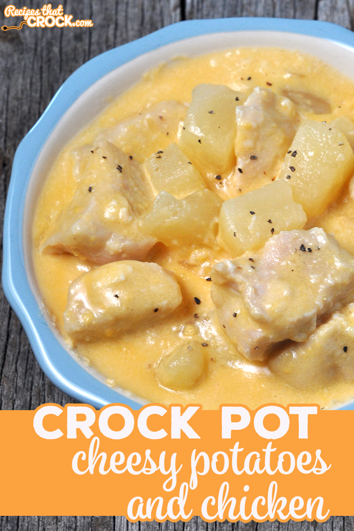 This Crock Pot Cheesy Potatoes and Chicken recipe is super simple, while still being delicious! The cheese sauce complements the chicken and potatoes wonderfully! via @recipescrock