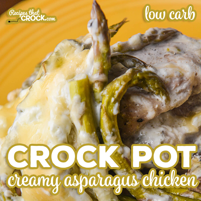 Our Crock Pot Creamy Asparagus Chicken (Low Carb) Recipe is a super simple casserole with an incredible creamy cheesy topping.