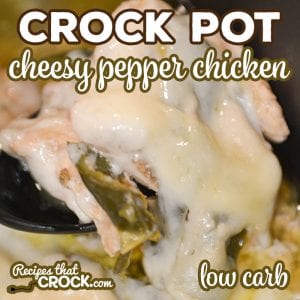 Our Crock Pot Cheesy Pepper Chicken is a simple low carb dish with a lot flavor! Tender boneless chicken, cumin, garlic and peppers slow cook together and are served topped with creamy Havarti cheese.