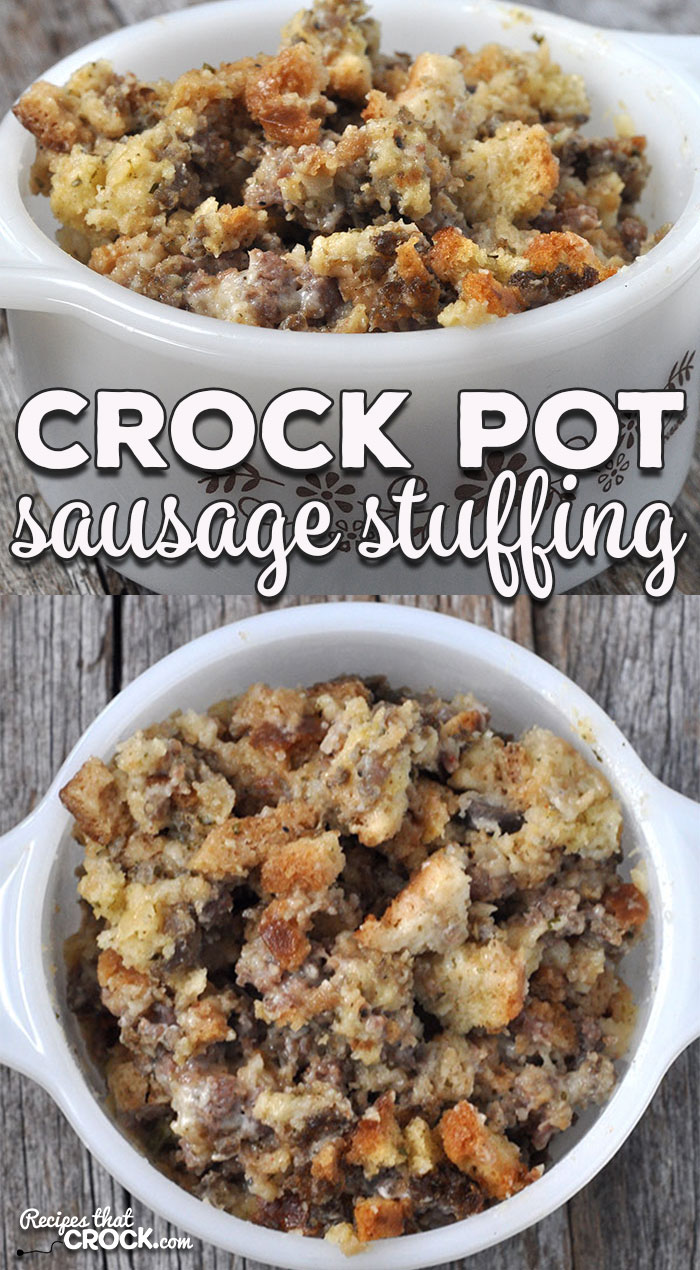 This Crock Pot Sausage Stuffing recipe is super easy to throw together and the spices in the sausage mix perfectly with the stuffing seasoning to give you an amazing dish!