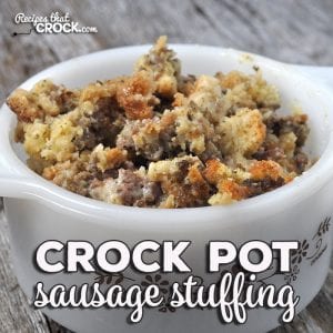 This Crock Pot Sausage Stuffing recipe is super easy to throw together and the spices in the sausage mix perfectly with the stuffing seasoning to give you an amazing dish!