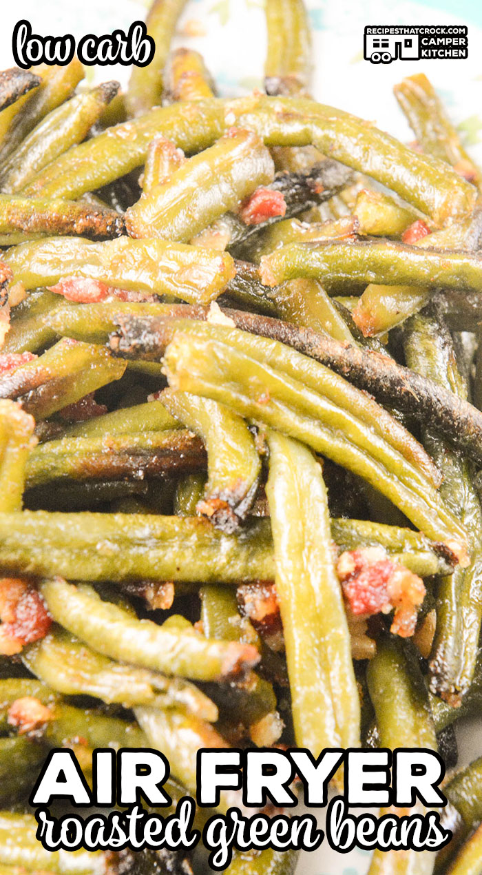 Our Air Fryer Roasted Green Beans are a flavorful, easy low carb recipe you can make in a traditional air fryer or Ninja Foodi.