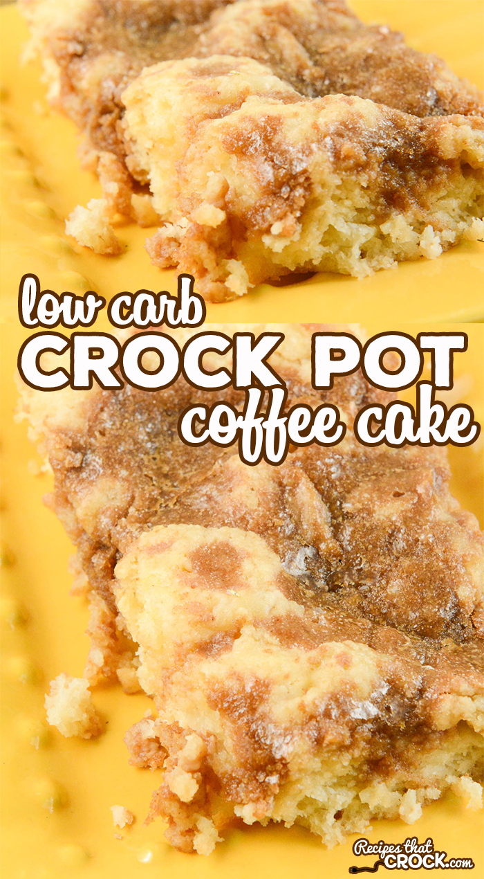 Are you looking for a low carb alternative for coffee cake? Our Low Carb Crock Pot Coffee Cake is a tender sweet cake with the streusel topping you love without the carbs! It is great for holidays, potlucks or a week day treat! Kids tell us it reminds them of brown sugar pop tarts!