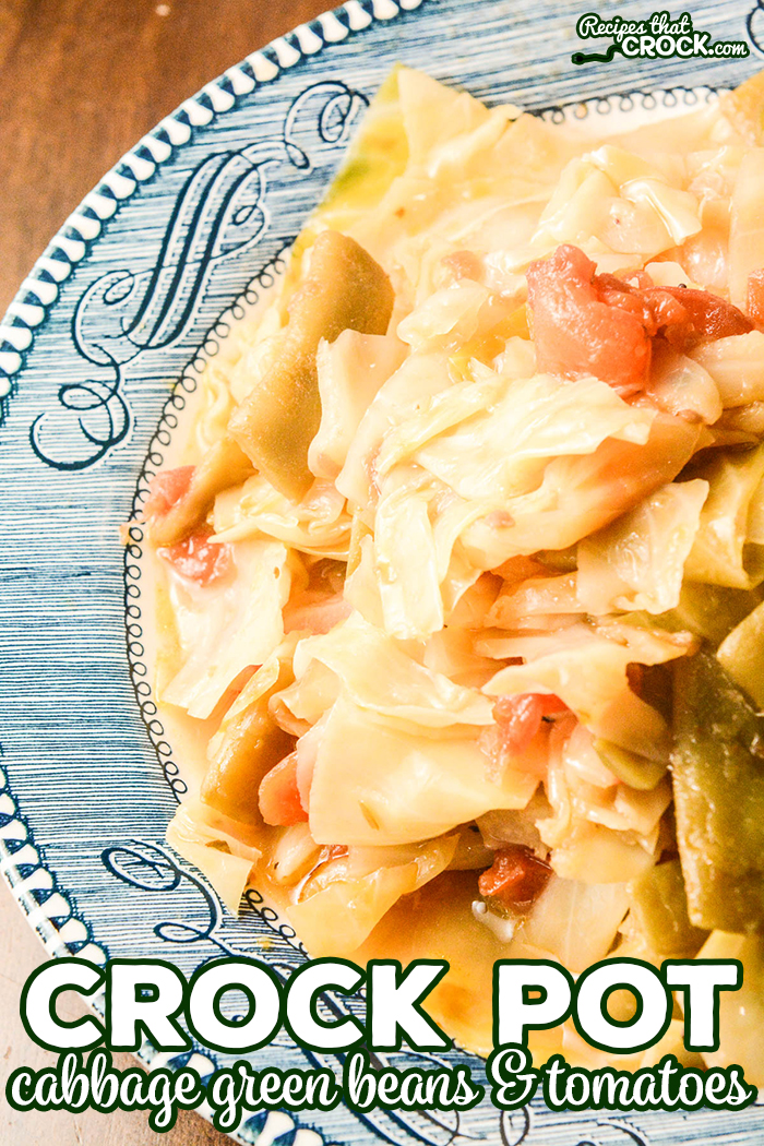 Our Crock Pot Cabbage Green Beans and Tomatoes is a simple and flavorful side dish. This recipe is a great low carb side for everything from holidays and weeknight dinners.