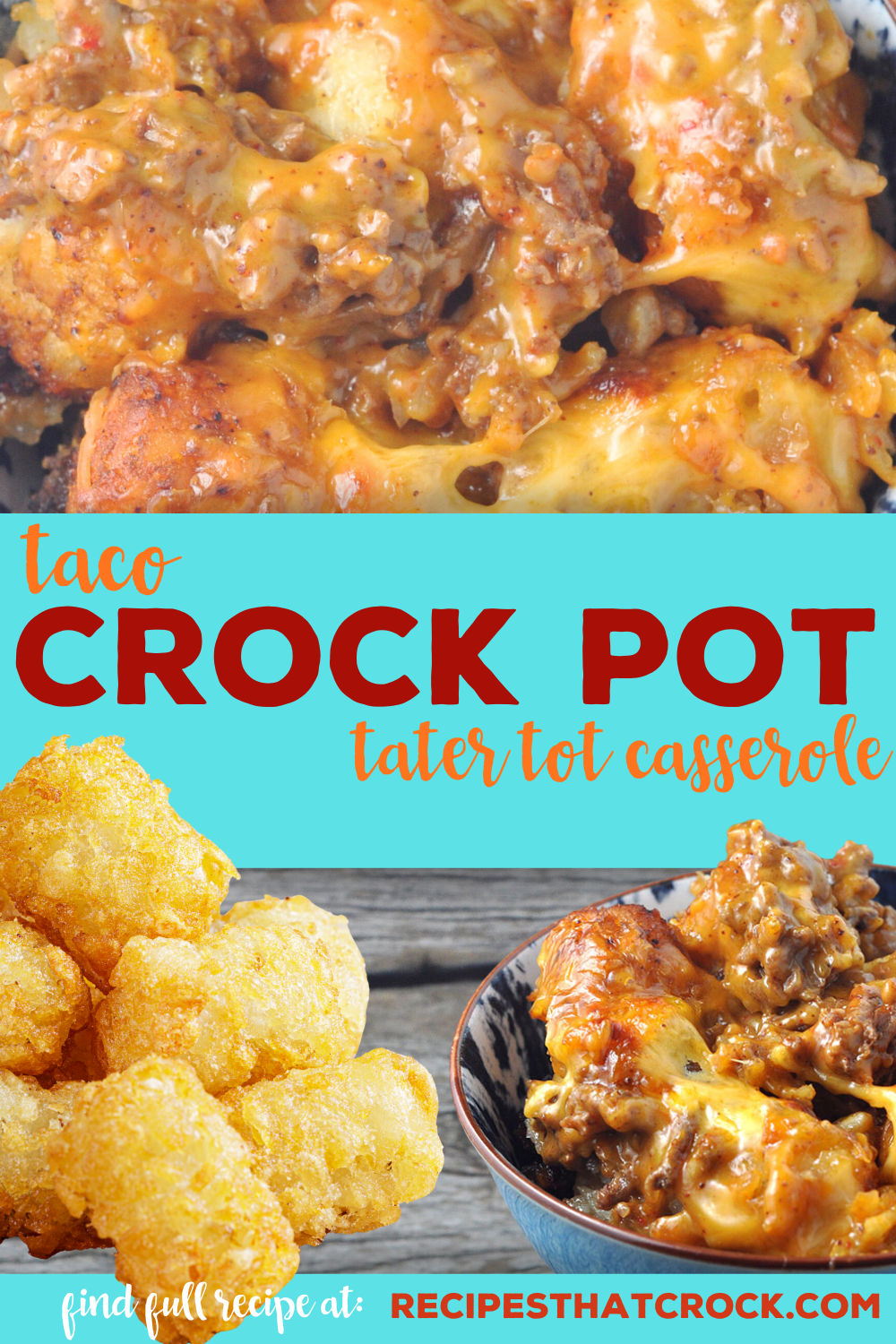 Crock Pot Taco Tater Tot Casserole has only 6 ingredients: Ground Beef, Garlic, Taco Seasoning, Cheddar Cheese Soup, Tater Tots and Cheese. Readers LOVE this recipe! Reader Judy K. says: "One of our favorites! Very easy to make." Reader Ally M. says: "My family and I LOVE this recipe!!. I like to sub it with ground chicken and add corn! Top it off with sour cream! Thank you!!!" Reader Jay says: "Awesome. Easy and very tasty."
