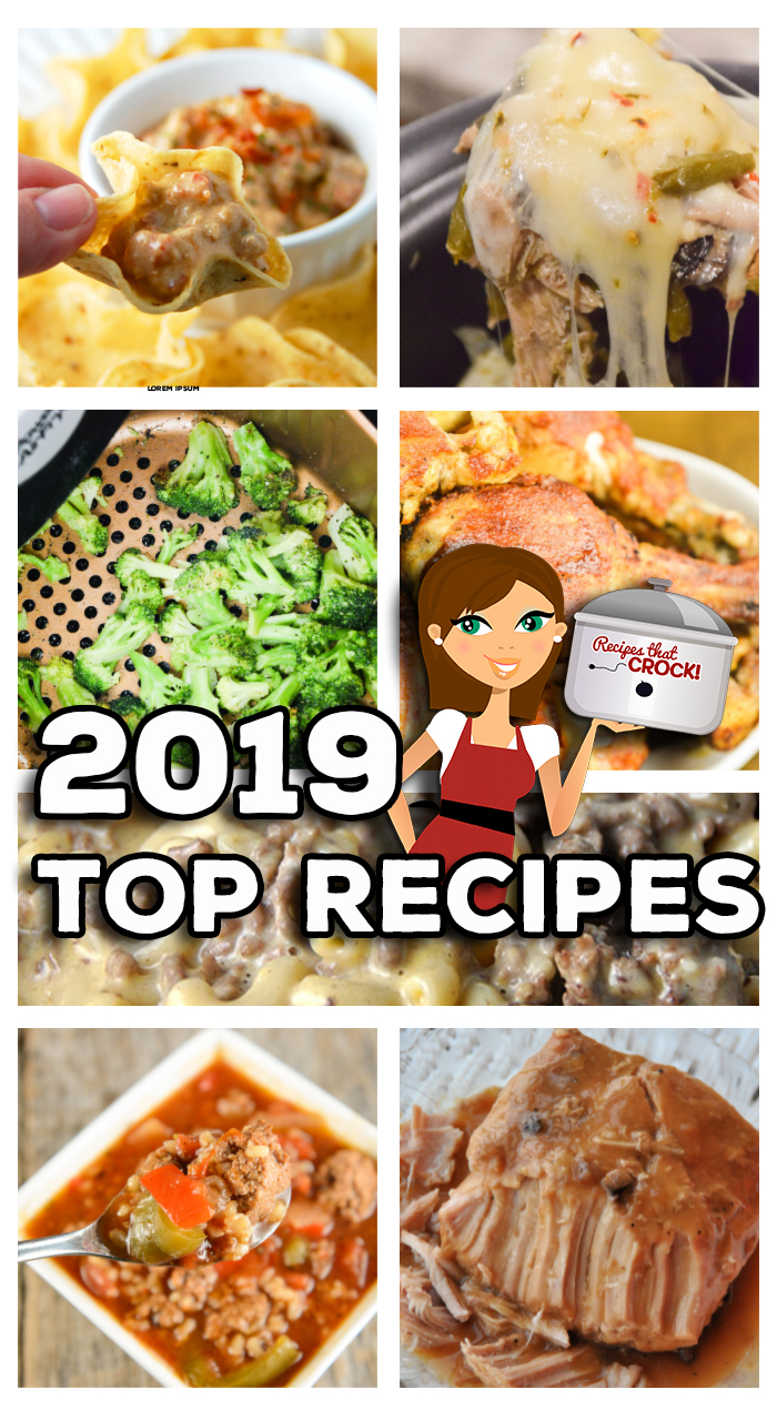 The Top Recipes of 2019 include Crock Pot Recipes, Low Carb Recipes, Electric Pressure Cooker Recipes (for the Instant Pot and Ninja Foodi) and Air Fryer Recipes! These are the 10 recipes readers made the most in 2019.ย Recipes including: Crock Pot Bacon Cheeseburger Dip, Air Fryer Roasted Broccoli, Crock Pot Crustless Pizza, Instant Pot Chicken Drumsticks, Crock Pot Cheesy Beefy Mac Casserole, Low Carb Crock Pot Creamy Pizza Soup, Crock Pot Stuffed Pepper Soup and More!