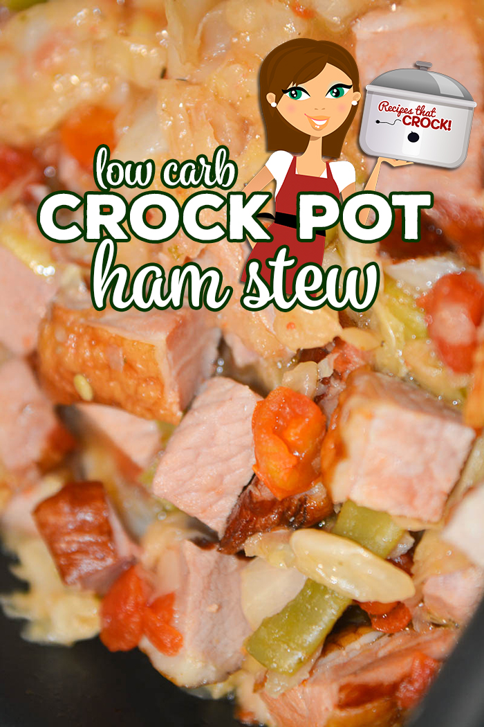 Our Crock Pot Ham Stew is a flavorful one pot meal you can make with leftover ham. The smoky ham flavor cooks into the cabbage, tomatoes and green beans to create a delicious low carb stew.