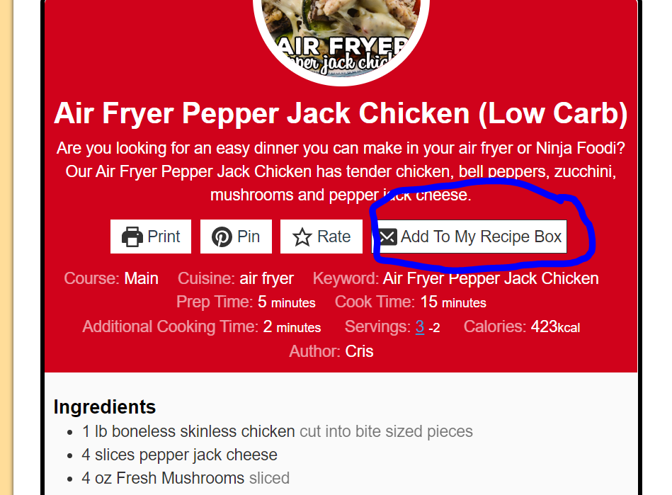 Click Add to My Recipe Box