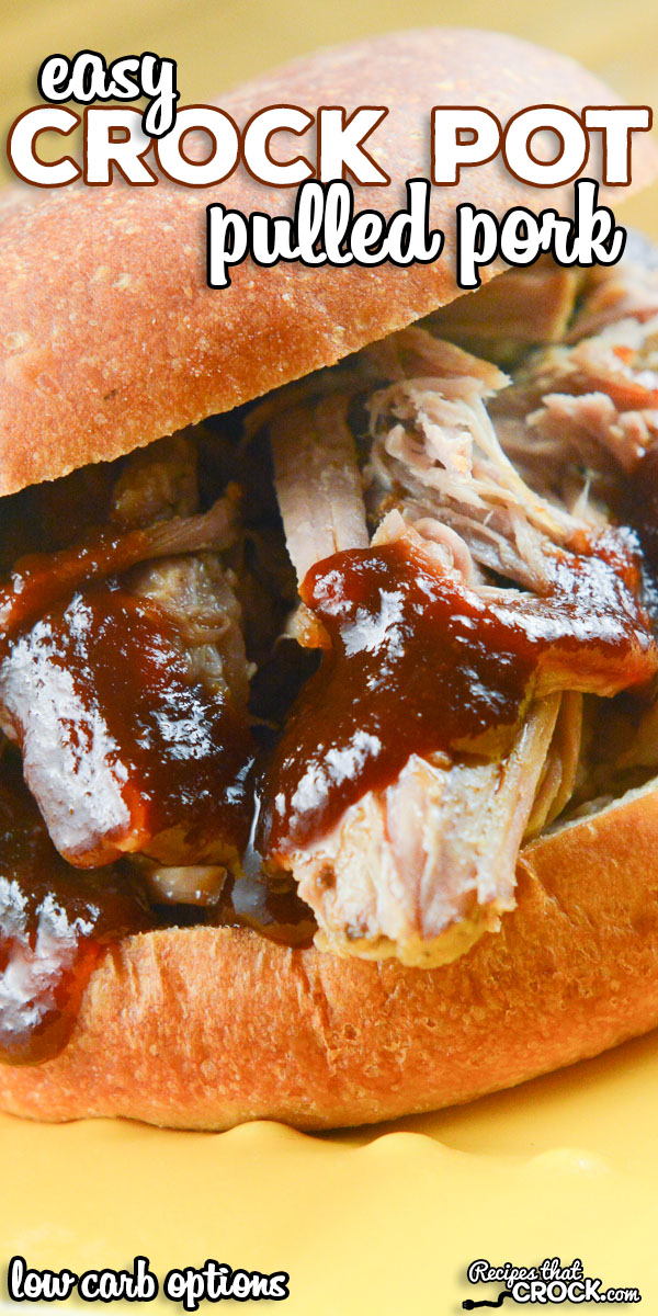 Our Easy Crock Pot Pulled Pork is super simple to throw together and creates perfectly tender pork every time! This fail proof recipe can be enjoyed as a main dish, sandwich or wrap and has many low carb options as well! We LOVE this all day slow cooker recipe! via @recipescrock