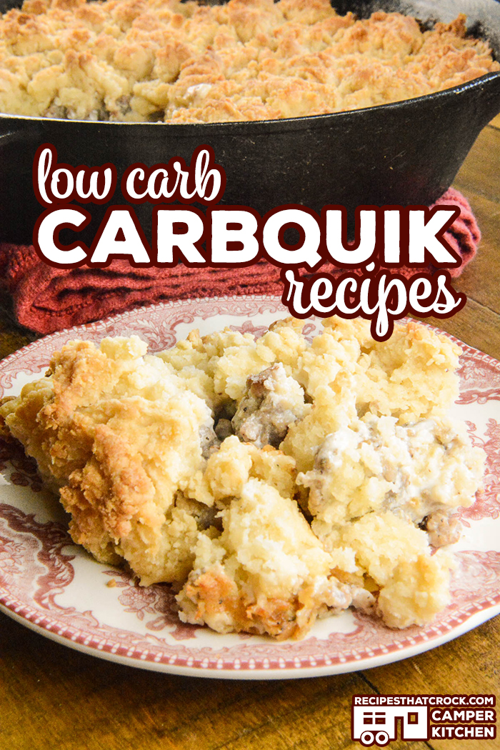 You bought a box of Carbquik and now what? These are our favorite Low Carb Carbquik Recipes including fried chicken, pizza crust, coffee cake, strawberry shortcake, biscuits and gravy and more! Low carb crock pot, oven and air fryer recipes. All made with the low carb biscuit mix alternative. via @recipescrock