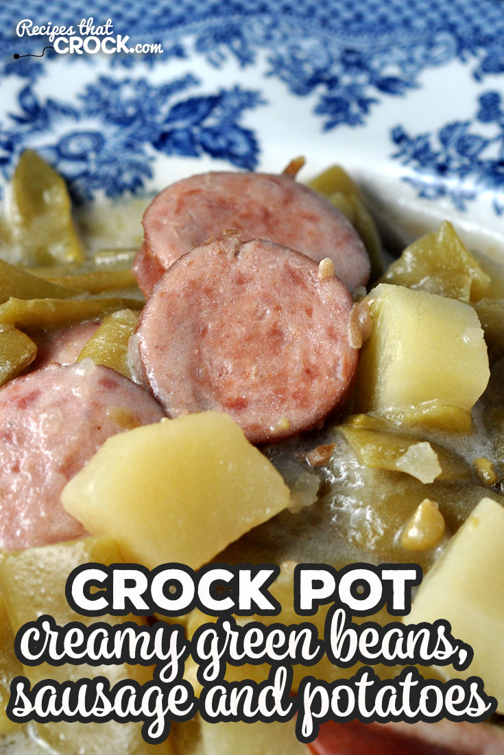 This Creamy Crock Pot Green Beans, Sausage and Potatoes takes one of our tried and true favorites and adds a little something to take it to the next level!  via @recipescrock