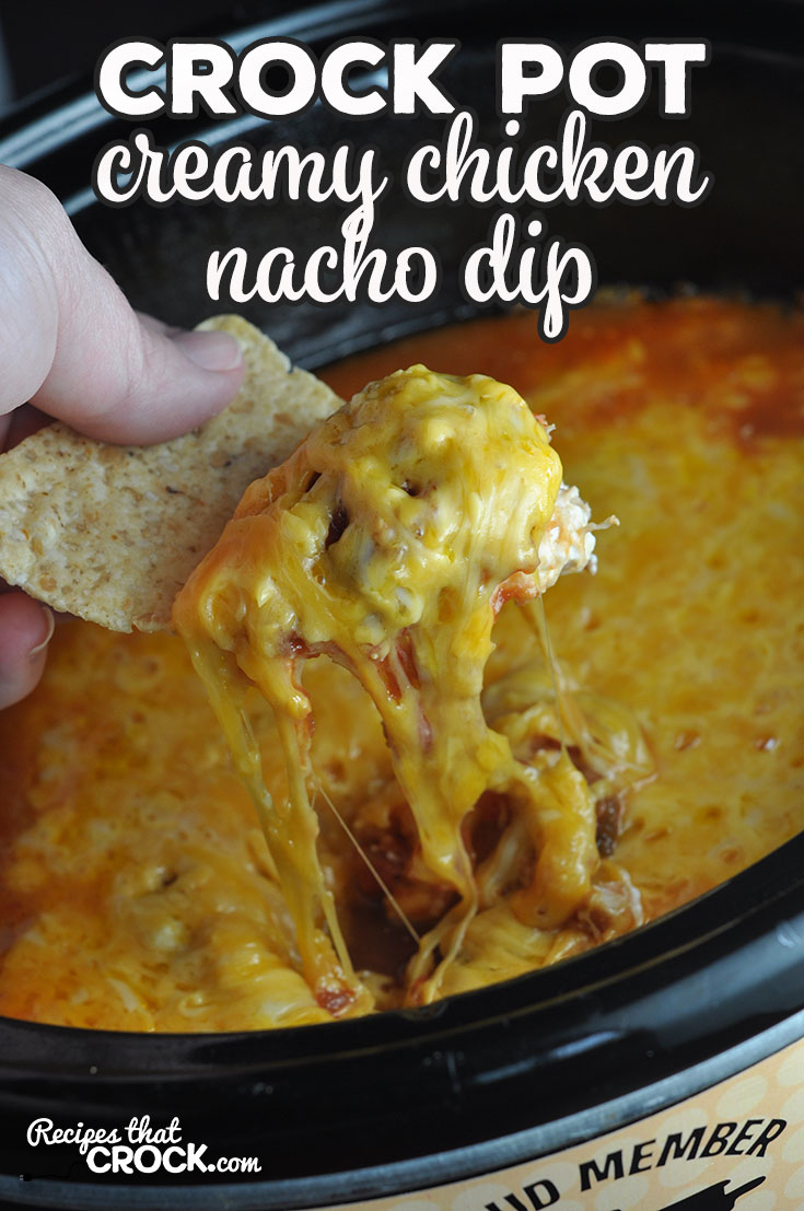 This Creamy Crock Pot Nacho Chicken Dip is super easy to make and can be served as a dip or as a main dish on tortillas! Either way, you'll love it!