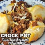 This Crock Pot Taco Hamburger Casserole is a delicious twist on our family favorite Crock Pot Hamburger Casserole. It is a great way to mix up taco night!