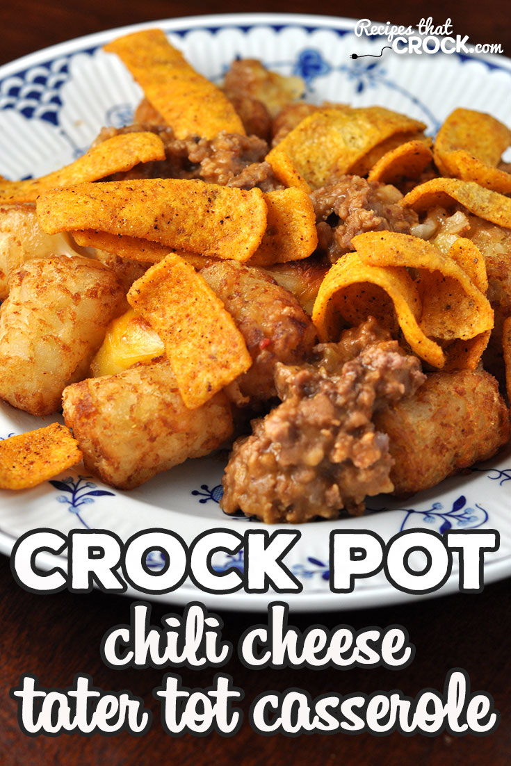 This Crock Pot Chili Cheese Tater Tot Casserole is easy and so delicious! It has an amazing flavor and great crunch with the Chili Cheese Fritos! Yum! via @recipescrock