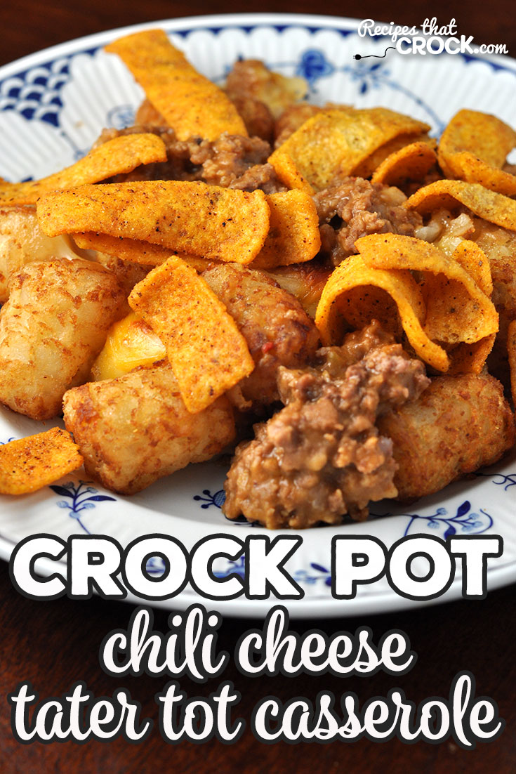 This Crock Pot Chili Cheese Tater Tot Casserole is easy and so delicious! It has an amazing flavor and great crunch with the Chili Cheese Fritos! Yum!