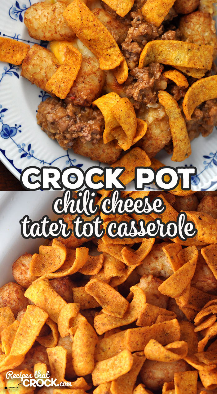 This Crock Pot Chili Cheese Tater Tot Casserole is easy and so delicious! It has an amazing flavor and great crunch with the Chili Cheese Fritos! Yum!