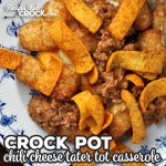 This Crock Pot Chili Cheese Tater Tot Casserole is easy and so delicious! It has an amazing flavor and great crunch with the Chili Cheese Fritos! Yum!