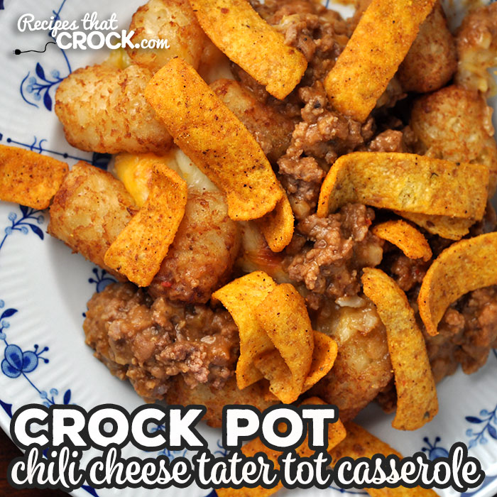 This Crock Pot Chili Cheese Tater Tot Casserole is easy and so delicious! It has an amazing flavor and great crunch with the Chili Cheese Fritos! Yum!