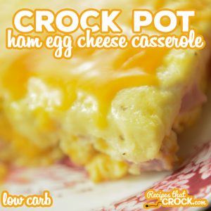 Crock Pot Ham Egg Cheese Casserole is a savory breakfast casserole you can make in your slow cooker. This recipe is great for special occasions or any time! It is also a great leftover ham recipe.
