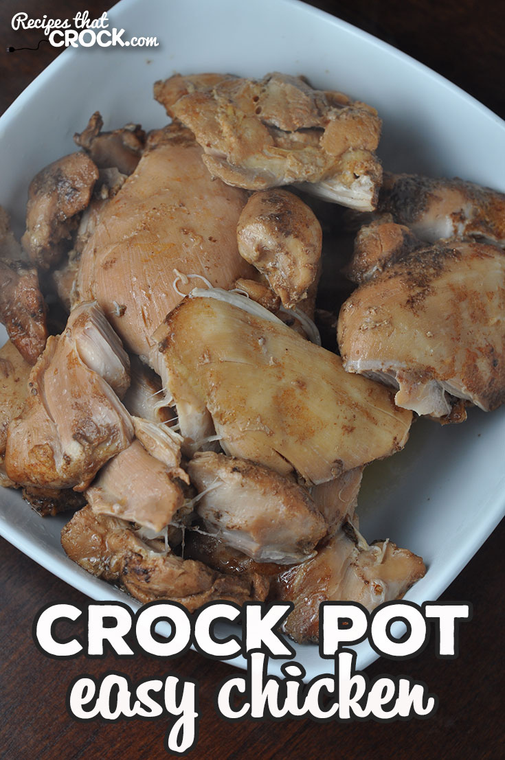 This Easy Slow Cooker Chicken has a wonderful flavor and is tender and juicy! The cooking juices are divine! It is the perfect easy dinner idea! via @recipescrock